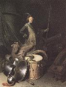 Gerrit Dou Standing Soldier with Weapons (mk33) oil painting on canvas